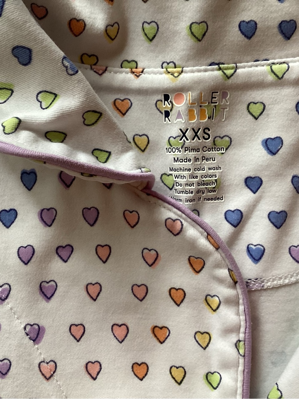 Roller Rabbit Pima Cotton Pajama Top in Pastel Multi Heart Print